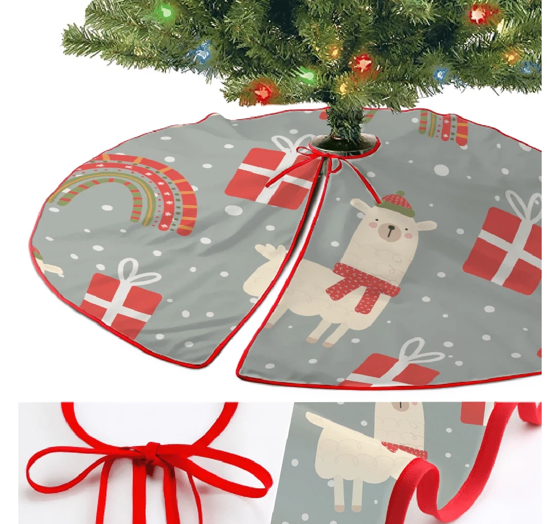 Llamas With Rainbow And Gifts Christmas Christmas Tree Skirt Home Decor Ornament