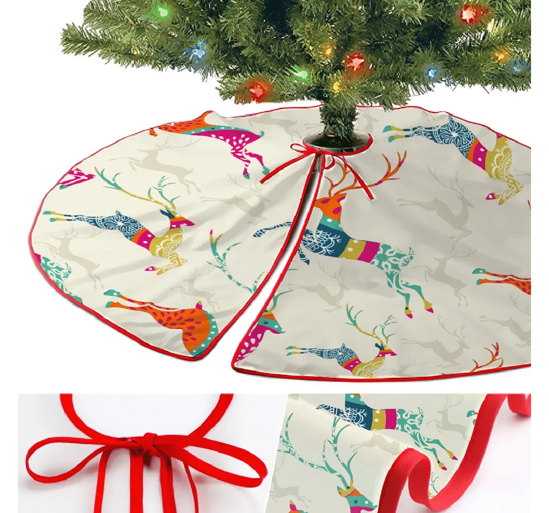 Christmas Vintage Elements Reindeer Colorful Christmas Tree Skirt Home Decor Ornament