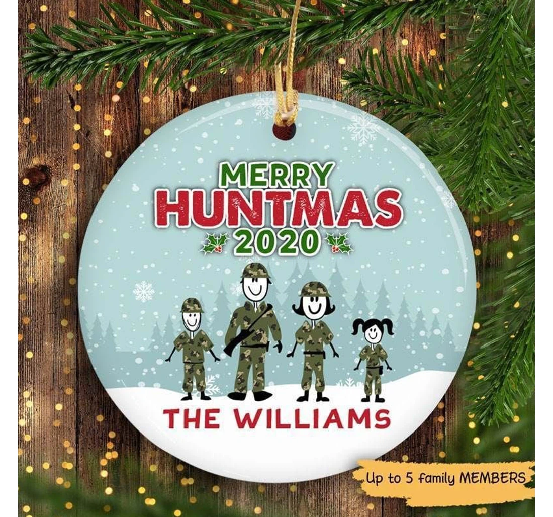 Hunting Merry Huntmas Stick Figure Family Personalized Circle Ornament