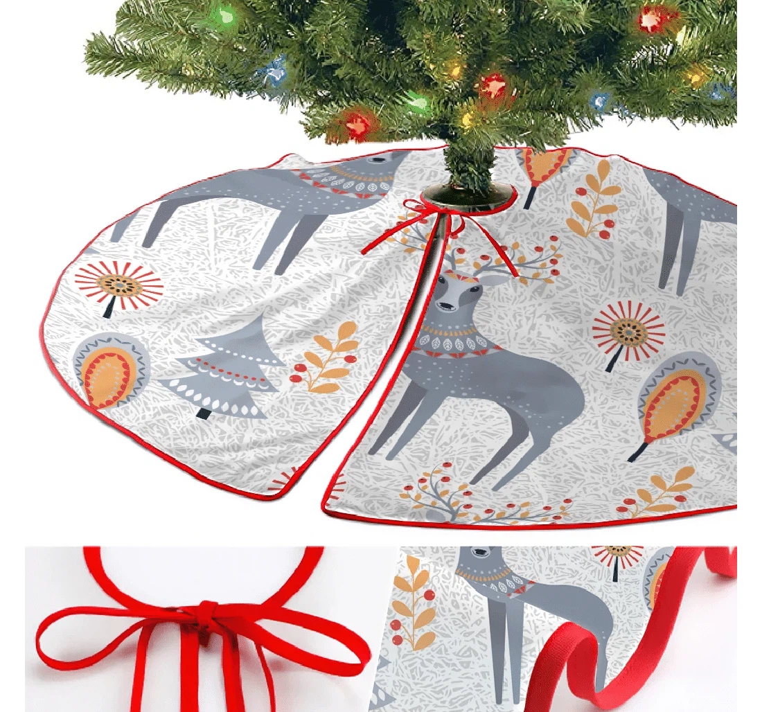 Christmas With Grey Reindeers And Ornaments Christmas Tree Skirt Home Decor Ornament