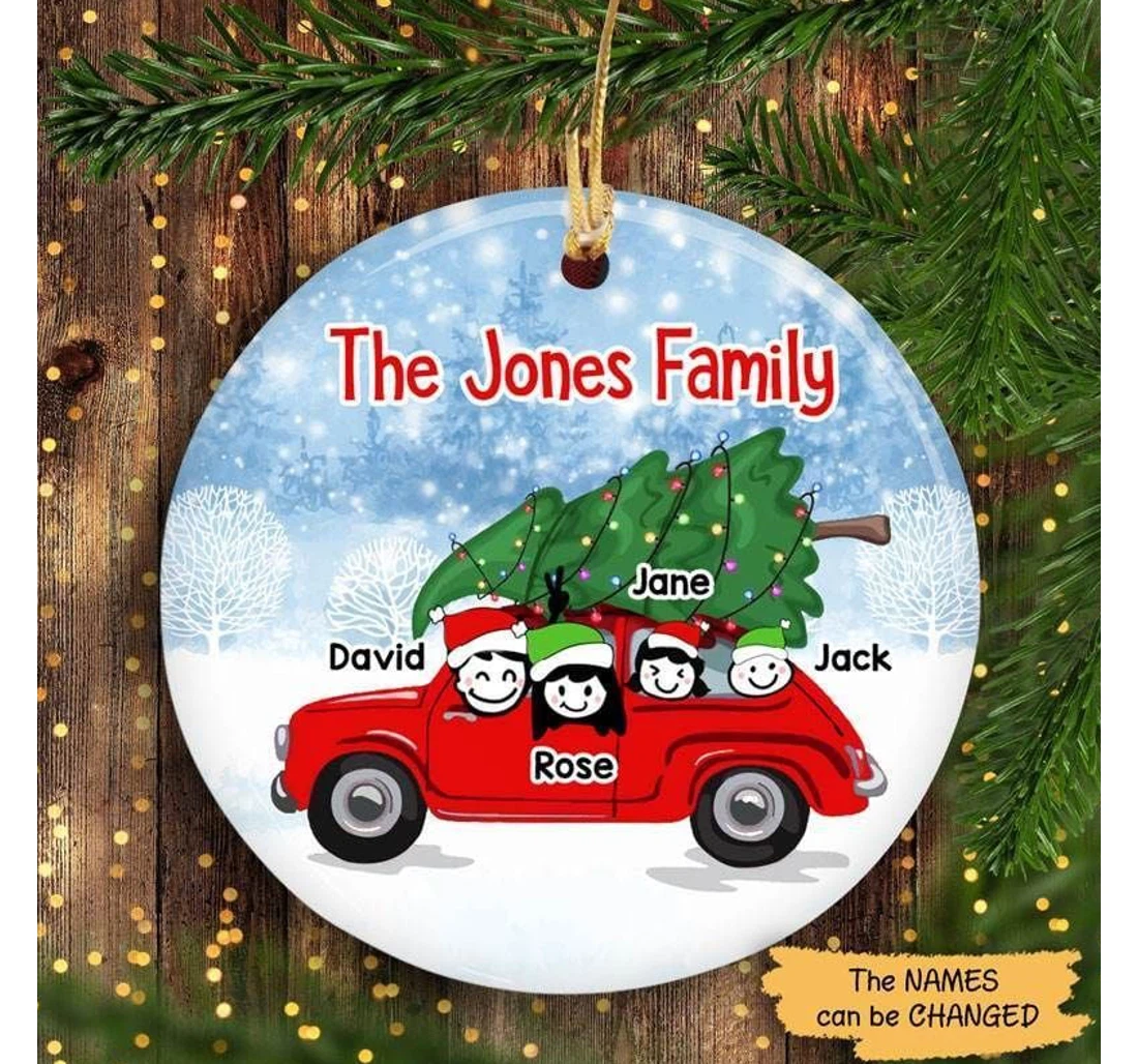 Family Truck Stick Figure Personalized Circle Ornament