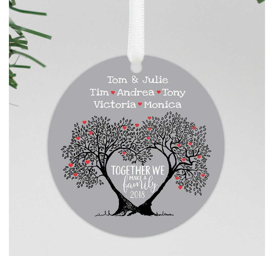 Custom Family Tree Ornament, Personalized Gray Family Ornament, Custom "tom & Julie" Ornament