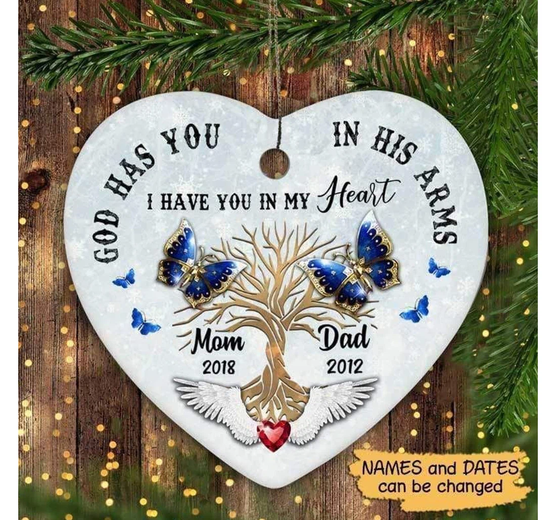 Metallic Butterflies Memorial Personalized Heart Ornament