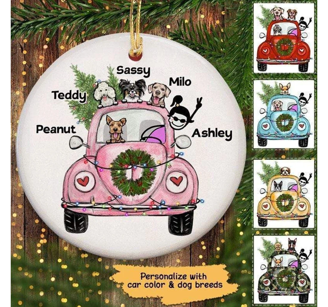 A Girl And Her Dogs And Her Bug Personalized Circle Ornament