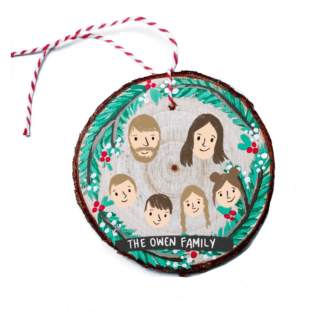 Happy Family Custom Name Wood Ornament