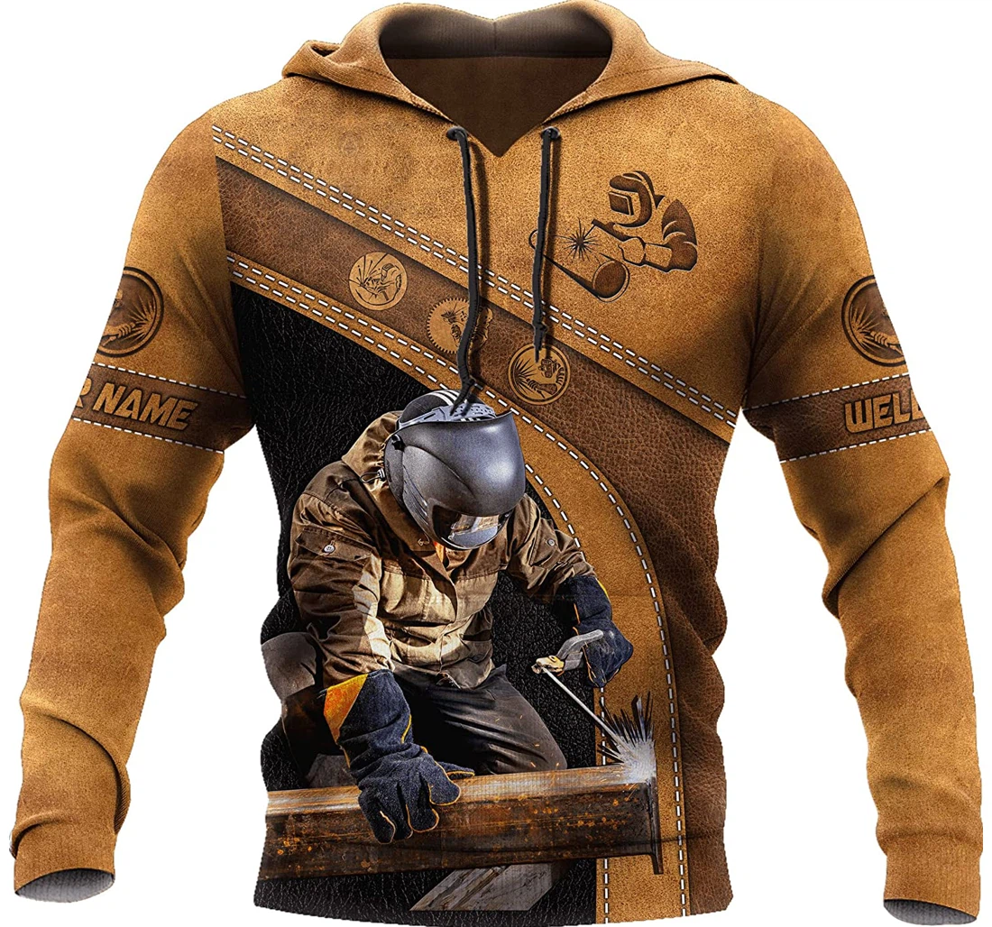 Personalized Welder Brown Leather Welding 3D Printed Pullover Hoodie