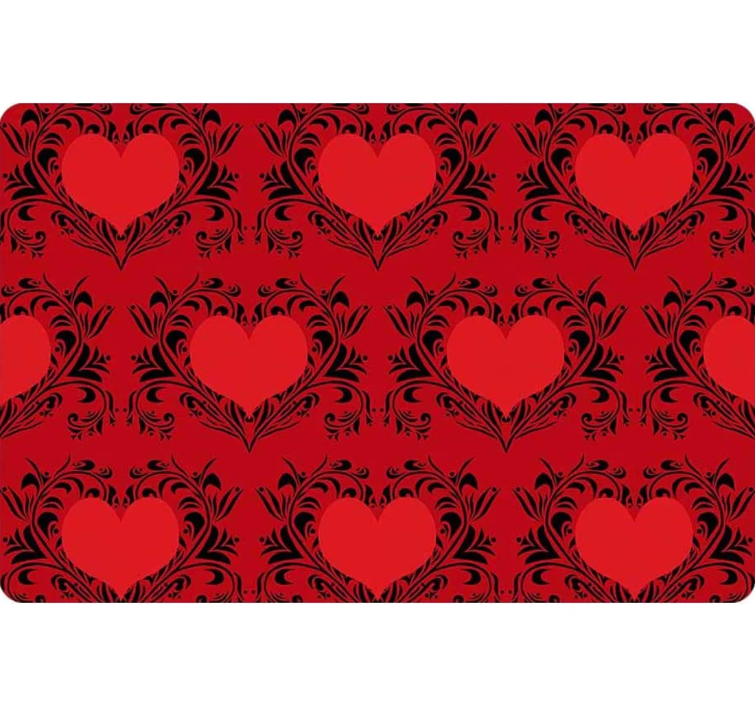 Romantic Pattern With Red Floral Hearts For Valentine's Day Welcome With Anti-Slip, Water-Absorbent Doormat