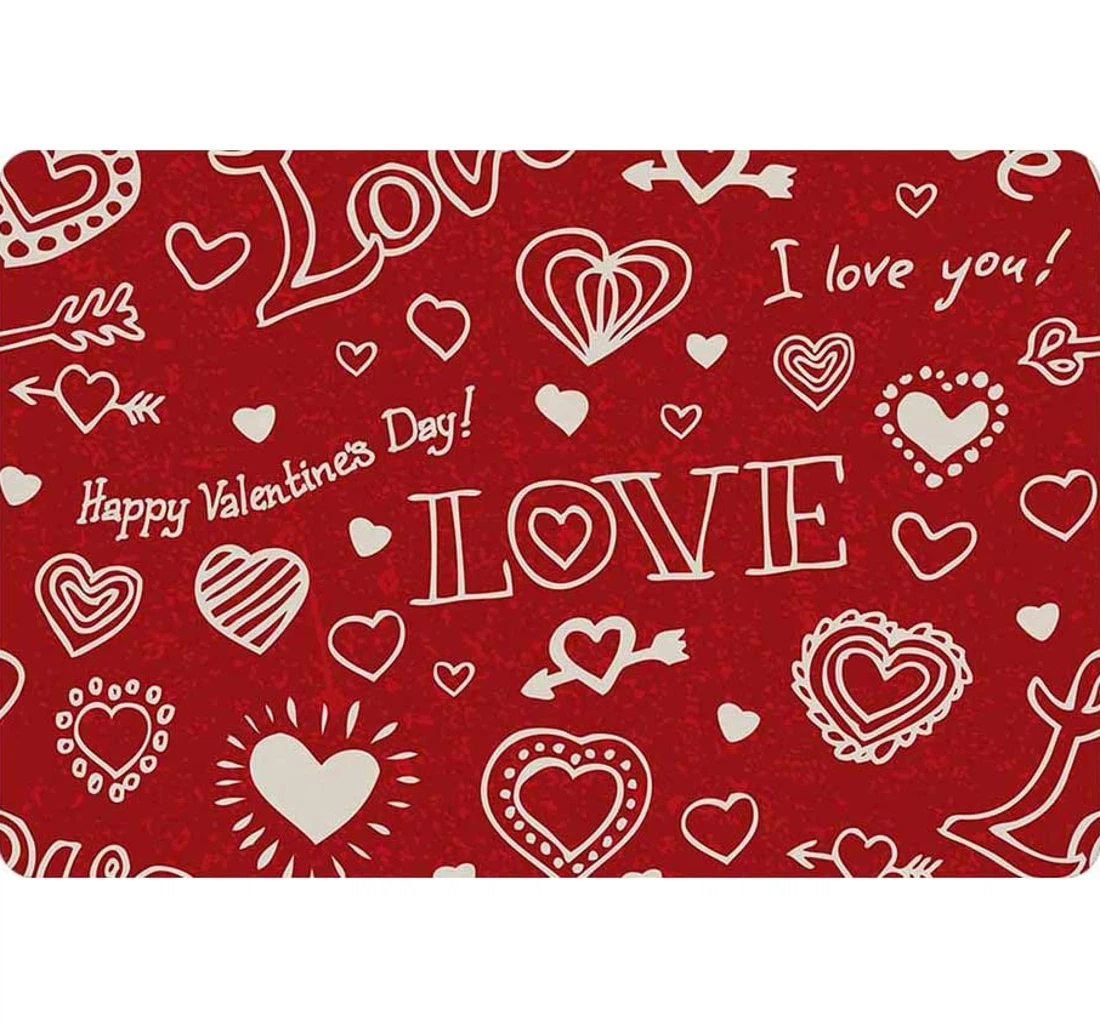 Valentine With White Hearts And Words Anti-Slip, Water-Absorbent Doormat