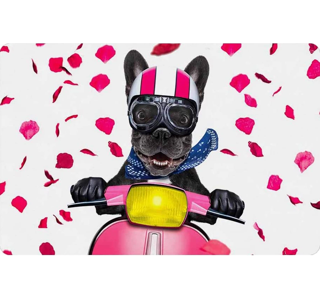 In Love For Valentines French Bulldog Motorbike Anti-Slip, Water-Absorbent Doormat
