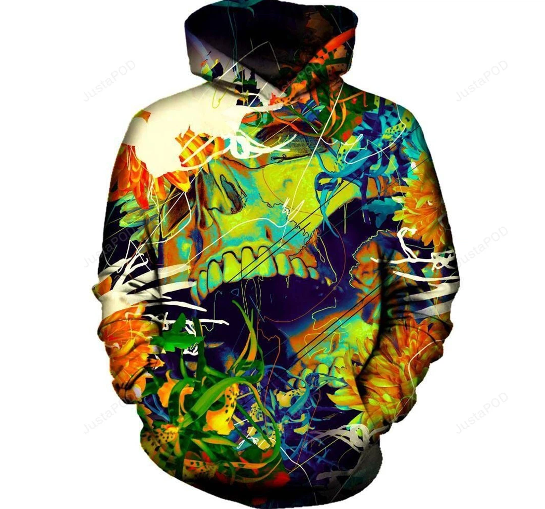 Personalized Floral Skull Green Up - 3D Printed Pullover Hoodie
