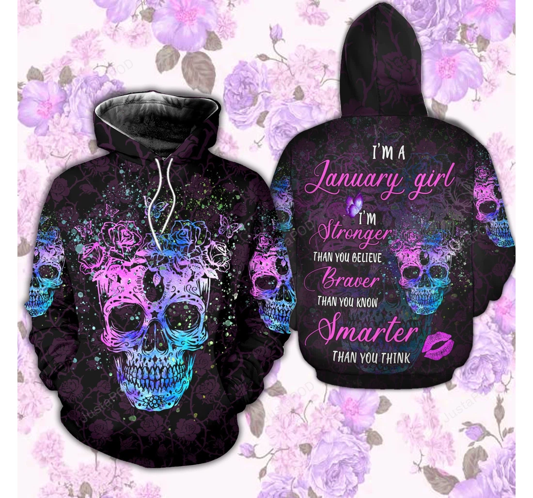 Personalized Cool Skull January Girl Up - 3D Printed Pullover Hoodie