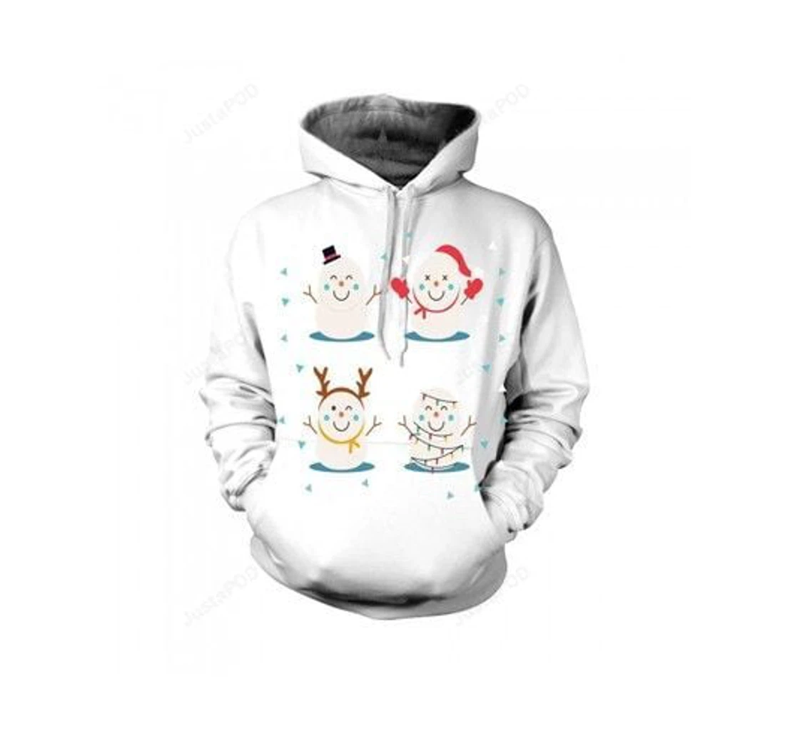 Personalized Christmas Funny Four Lovely Snowmen At Christmas Pered Custom - 3D Printed Pullover Hoodie