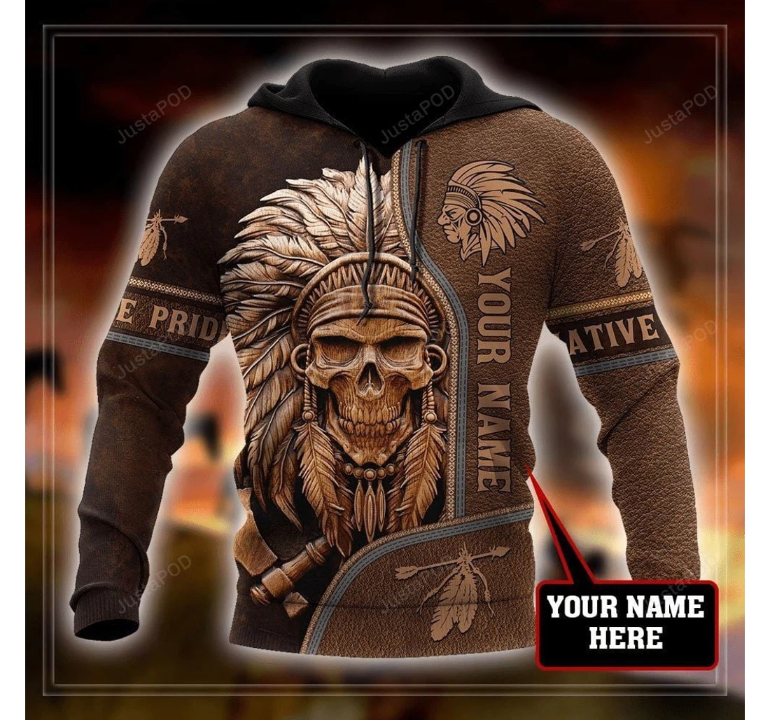 Personalized Native American Skull Customize Name Up - 3D Printed Pullover Hoodie