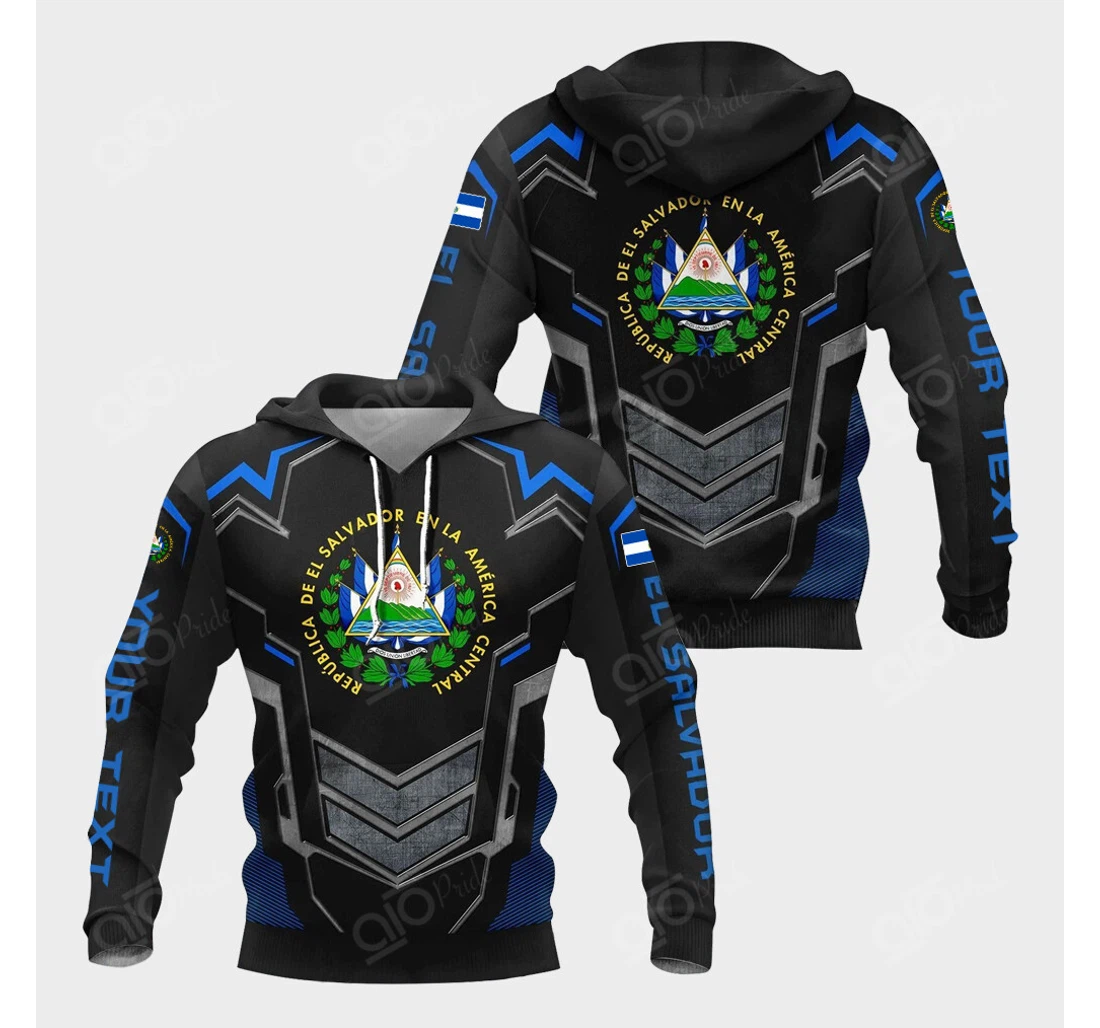 Personalized El Salvador Custom Text El Salvador Coat Of Arms Armor - 3D Printed Pullover Hoodie