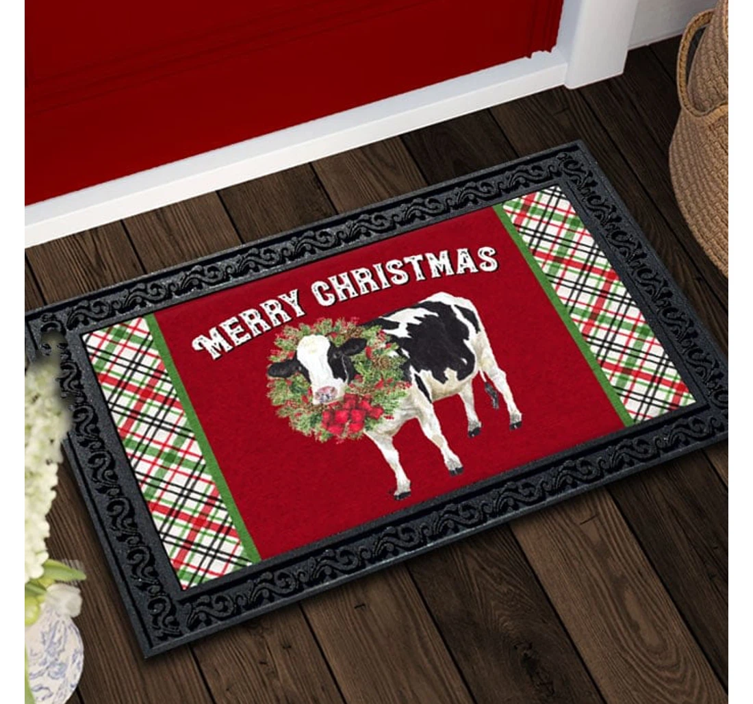 Christmas On The Farm Merry Christmas Cow Anti-Slip, Water-Absorbent Doormat