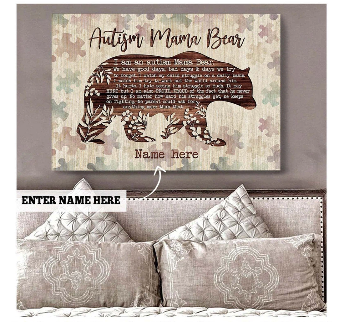 Poster, Canvas - Autism Mama Bear Custom Name Personalized Mother's Day Print Framed Wall Art