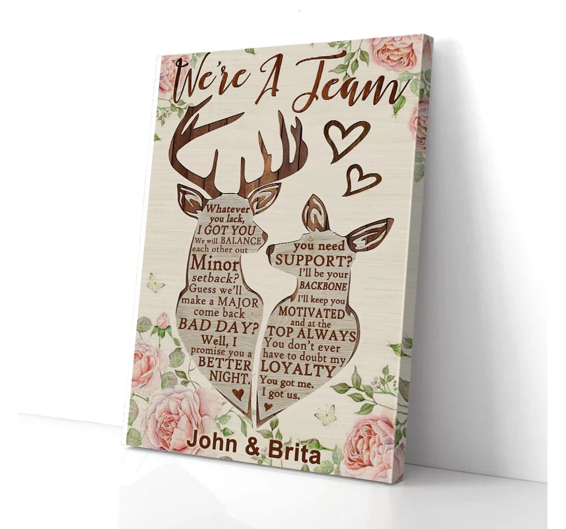 Poster, Canvas - Personalized Valentine Couple We're A Team Deer Couple Print Framed Wall Art