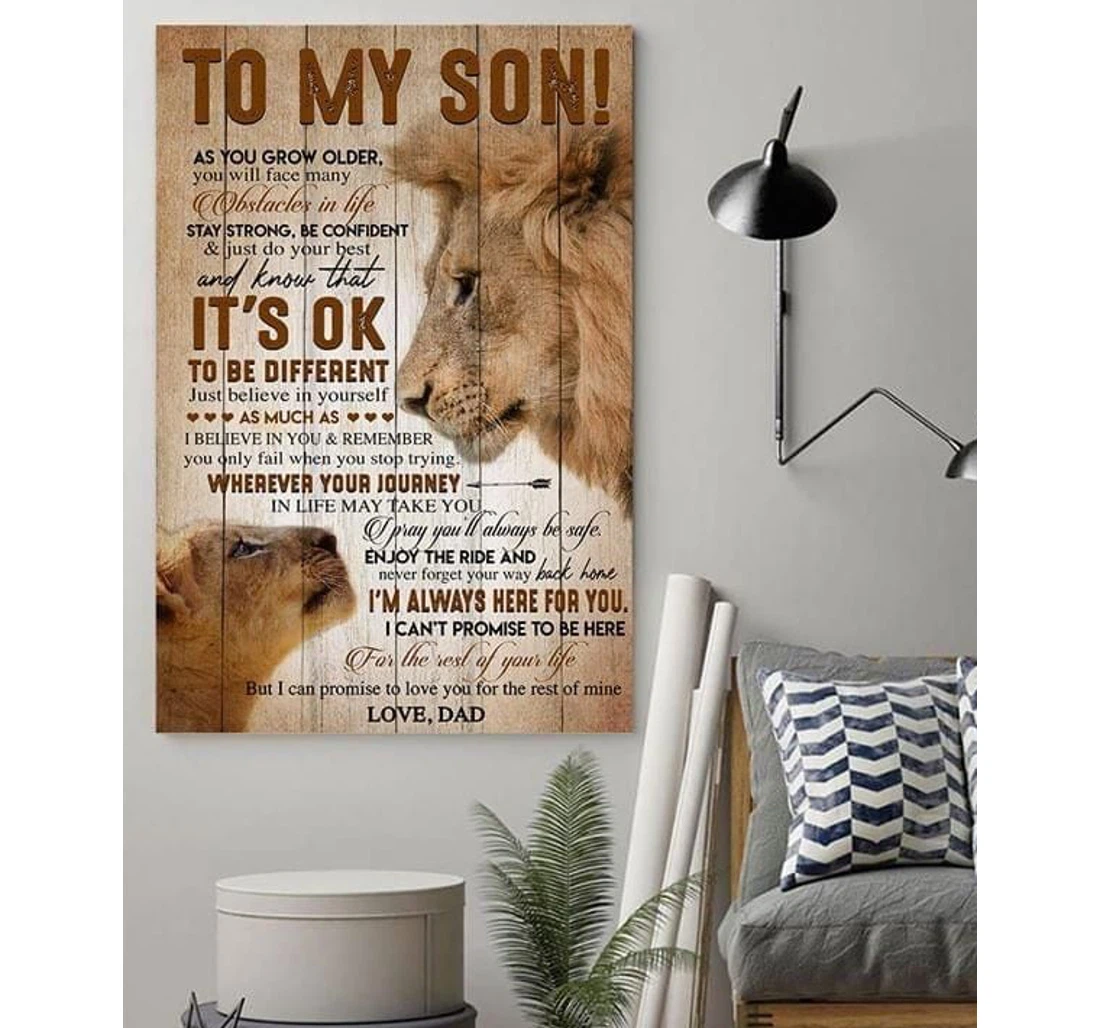 Poster, Canvas - To My Son As You Grow Older Dad Lion Birthday Print Framed Wall Art