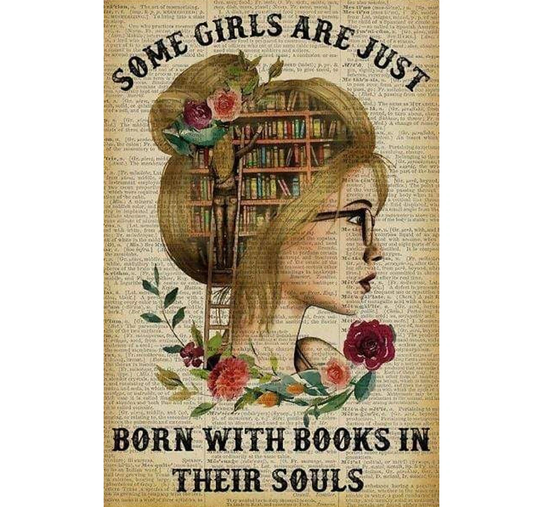Poster, Canvas - Book Girl Some Girls Are Just Born With Books In Their Souls Print Framed Wall Art