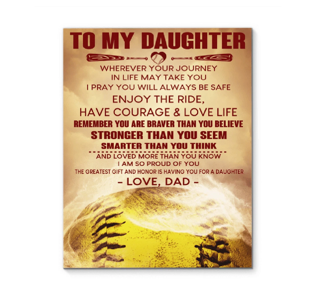 Poster, Canvas - Softball Birthday Daughter From Dad Print Framed Wall Art