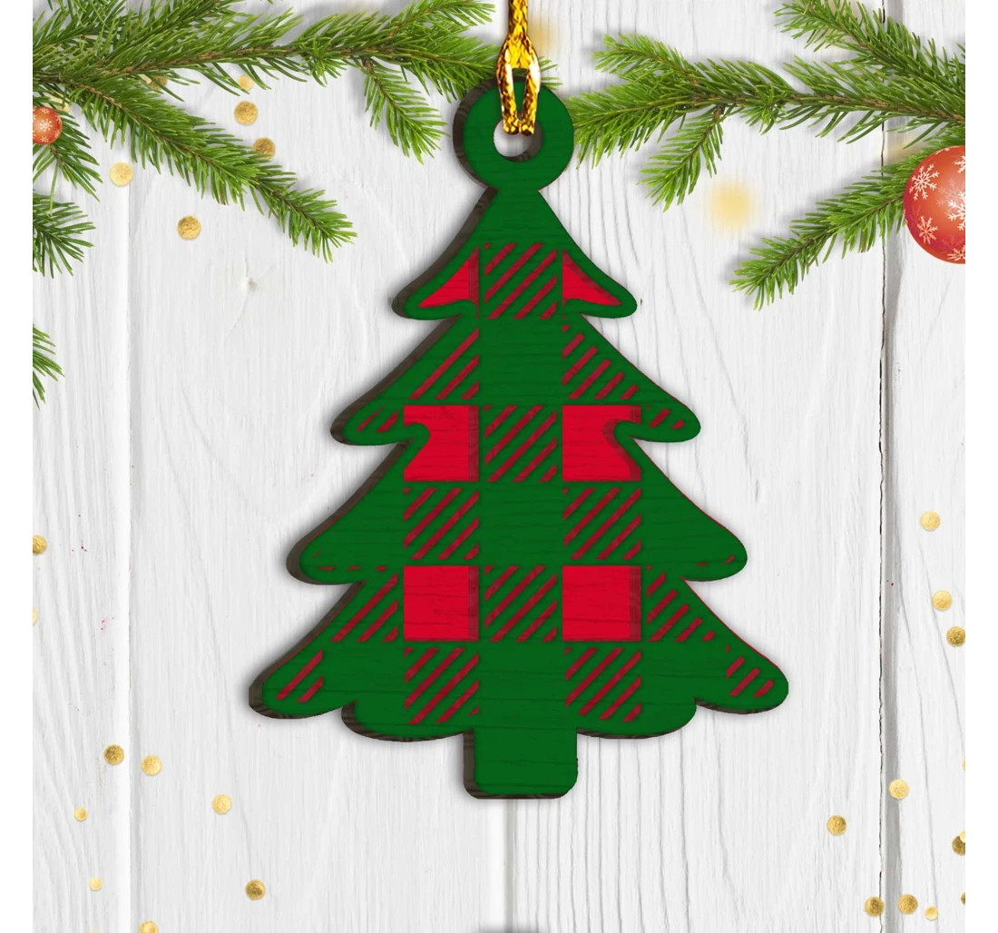 Personalized Red Green Plaid Christmas Ornament