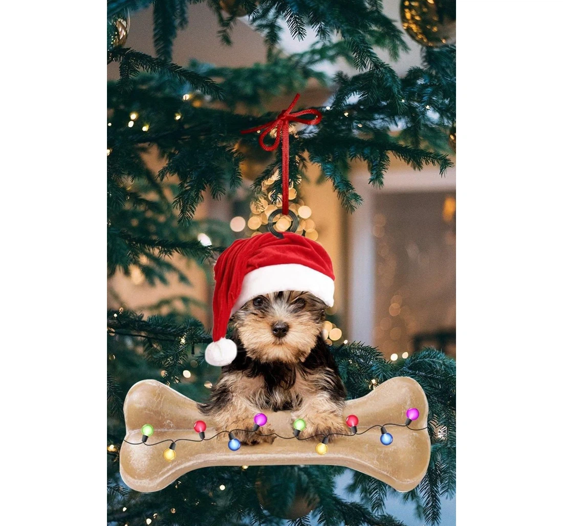 Personalized Yorkshire Terrier Twinkle Light Bone Shape P303 Panorn0113 Ornament