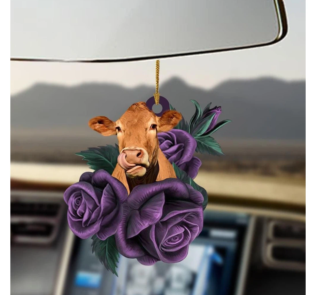 Personalized Cow Purple Rose Ornament