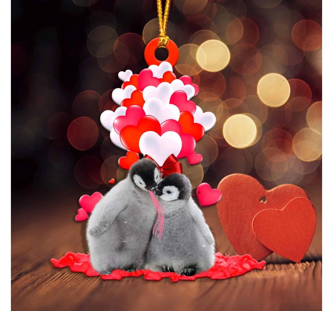 Personalized Penguin Heart Balloons Couple Shape Ornament
