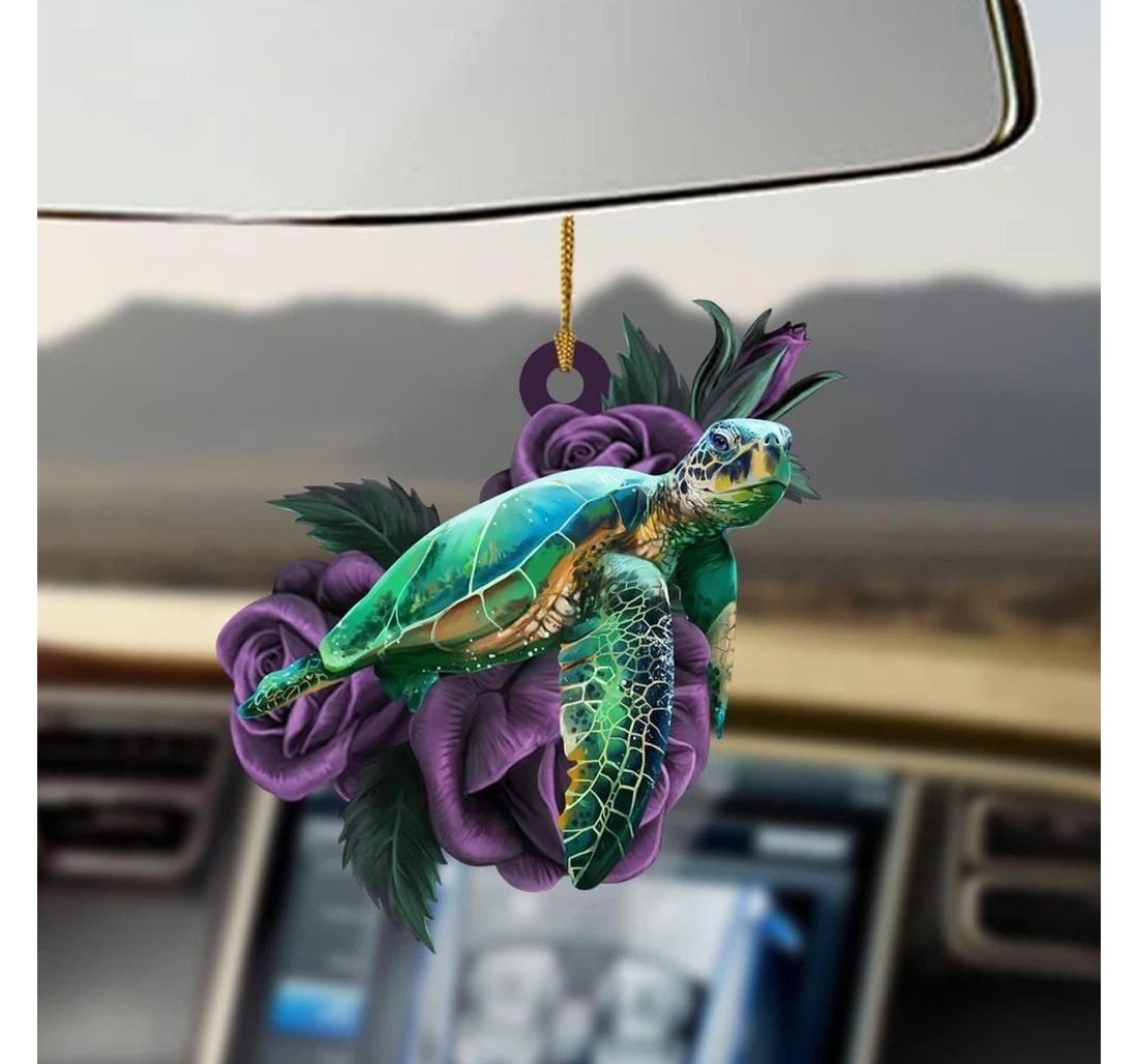 Personalized Turtle Purple Rose Ornament