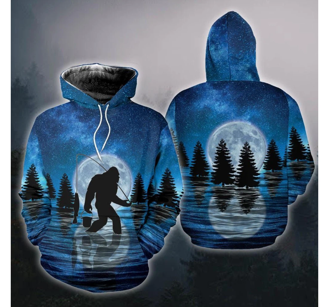 Personalized Bigfoot Fishing Blue H - 3D Printed Pullover Hoodie
