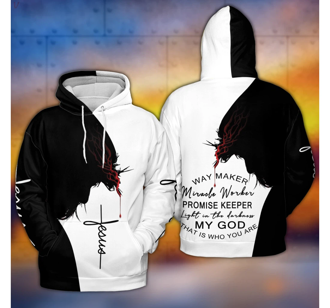 Personalized B W Jesus Way Maker V - 3D Printed Pullover Hoodie