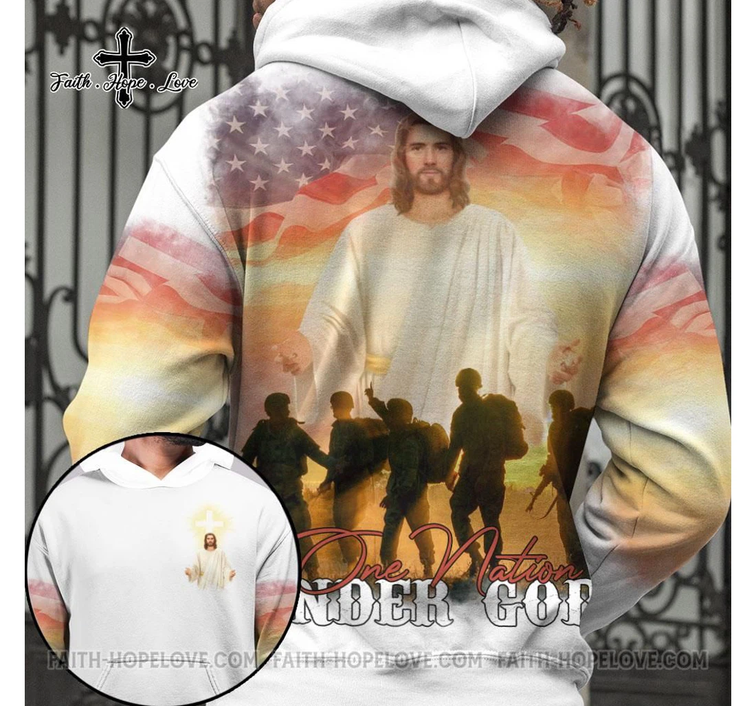 Personalized One Nation Under God Veteran Jesus Kv - 3D Printed Pullover Hoodie