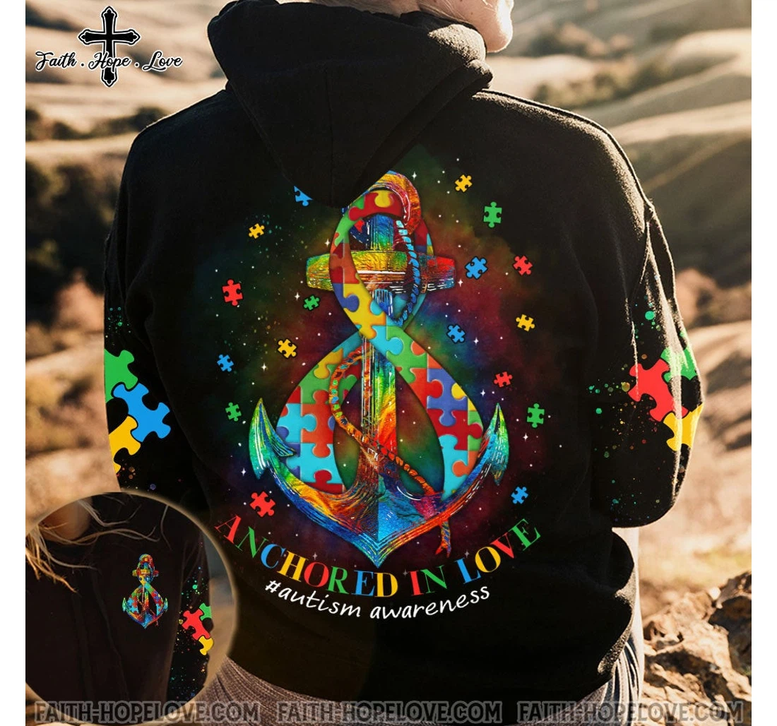 Personalized Autism Awareness Anchored In Love Hd - 3D Printed Pullover Hoodie