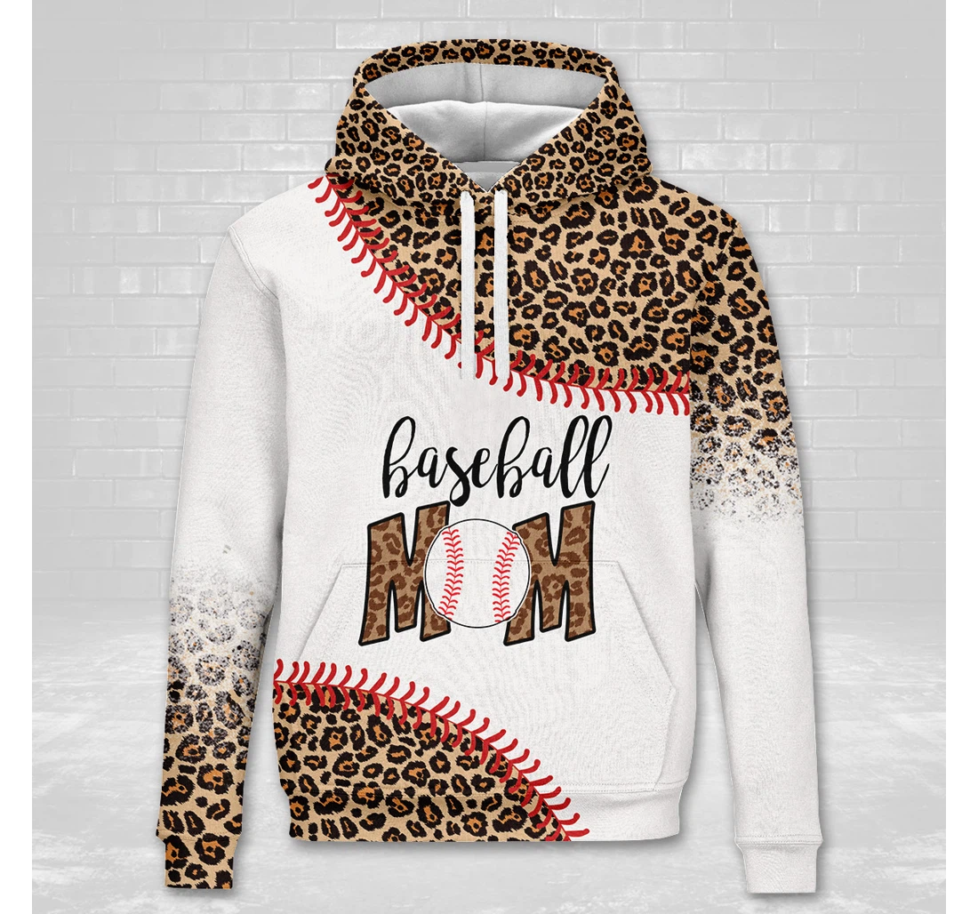 Personalized Baseball Mom Leopard Hd - 3D Printed Pullover Hoodie