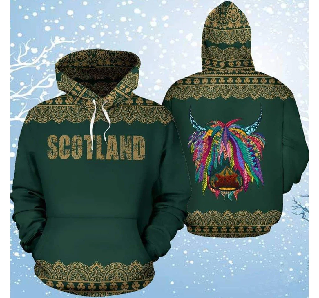 Personalized Scotland Cow Green - 3D Printed Pullover Hoodie