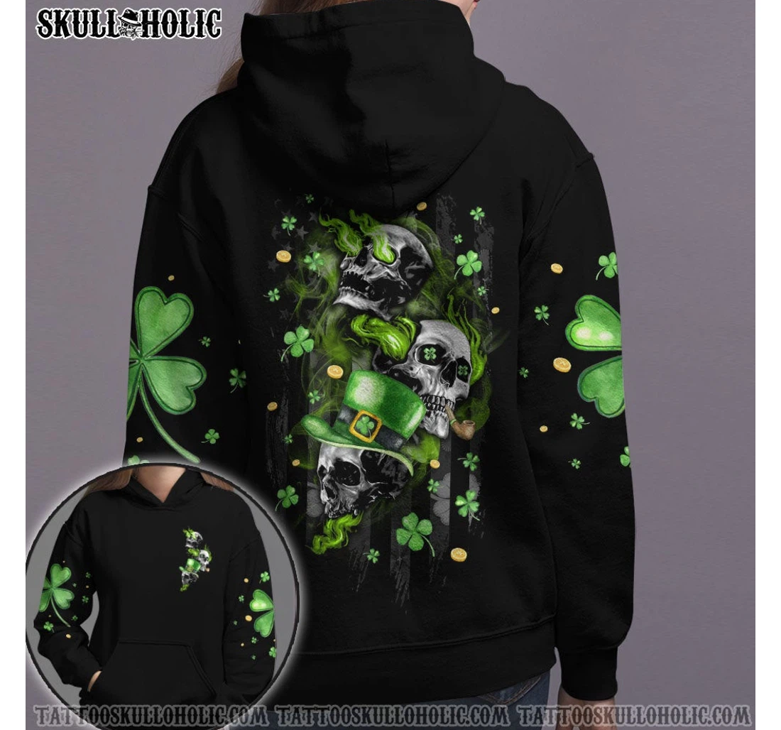 Personalized St Patricks Day 3 Skull Shamrock Hd - 3D Printed Pullover Hoodie