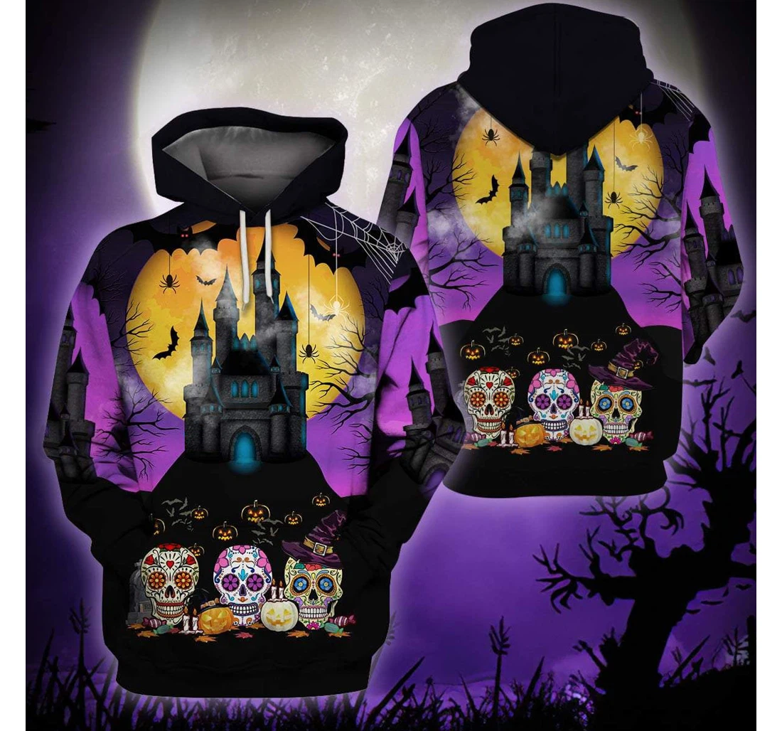 Personalized Sugar Skull In The Halloween Castle Dh - 3D Printed Pullover Hoodie