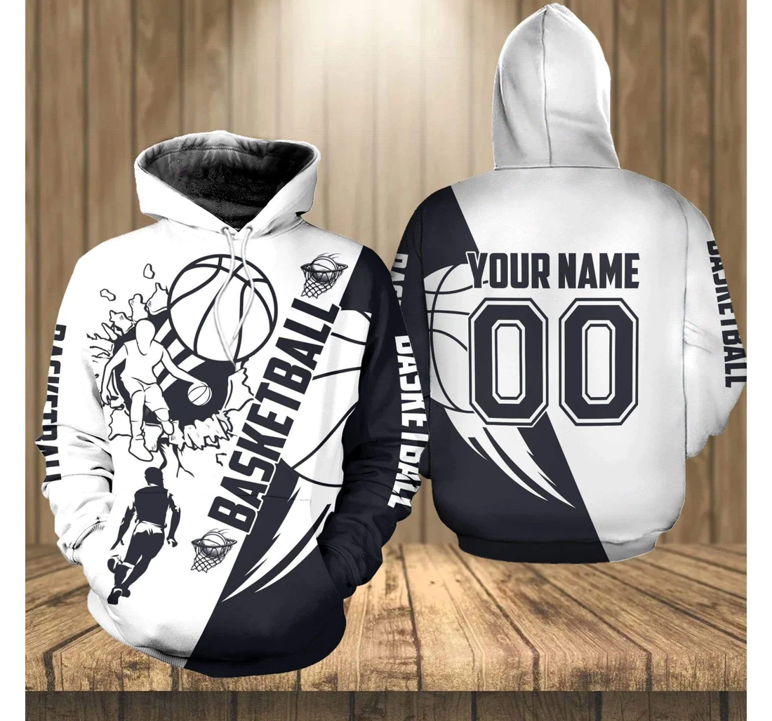 Personalized Customized B W Breaking Ball Basketball - 3D Printed Pullover Hoodie