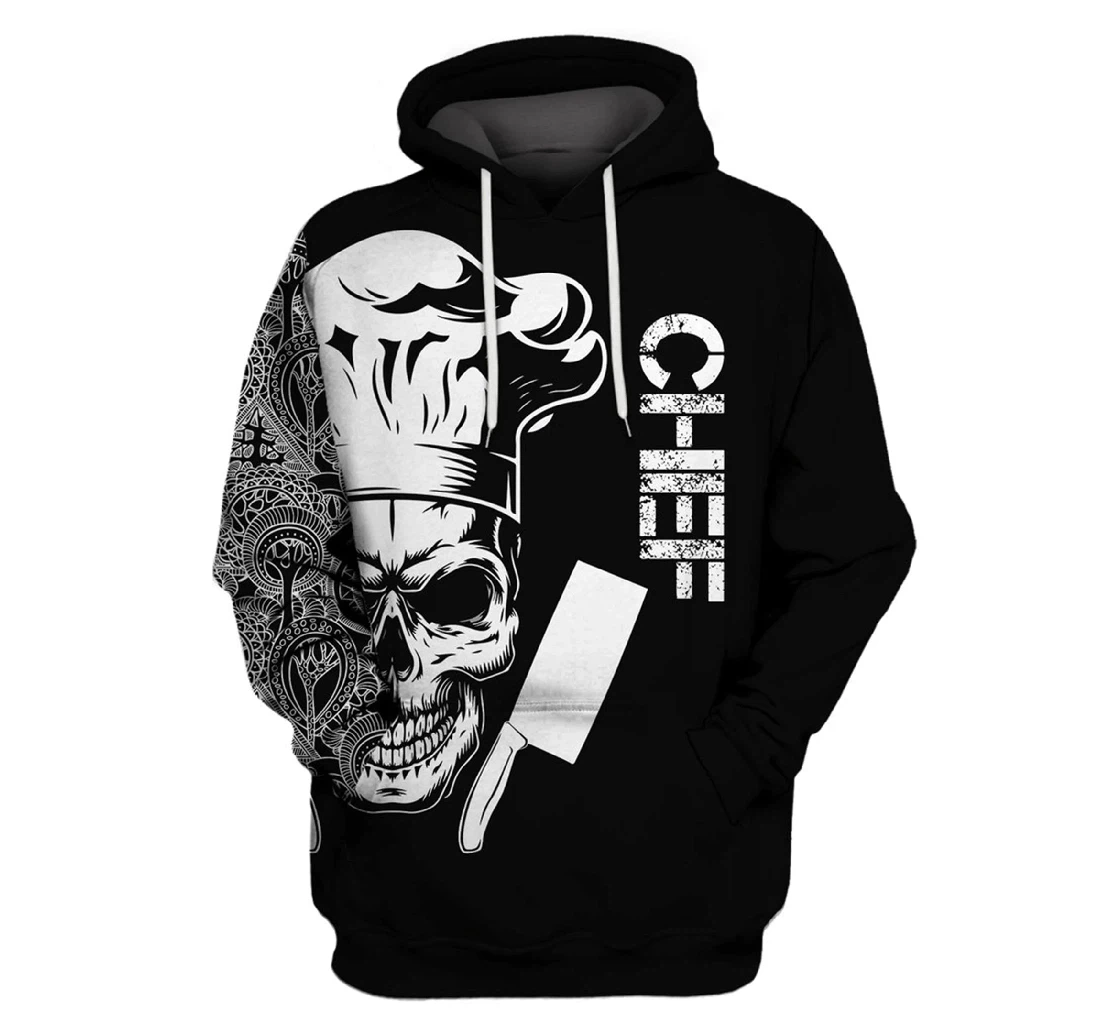 Personalized B W Skull Chef Vh - 3D Printed Pullover Hoodie