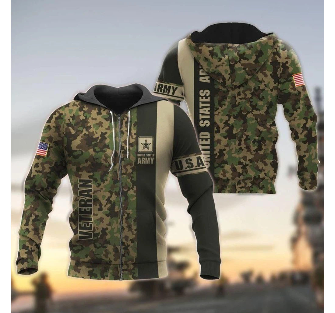 Personalized U Army Veteren Green Camo - 3D Printed Pullover Hoodie