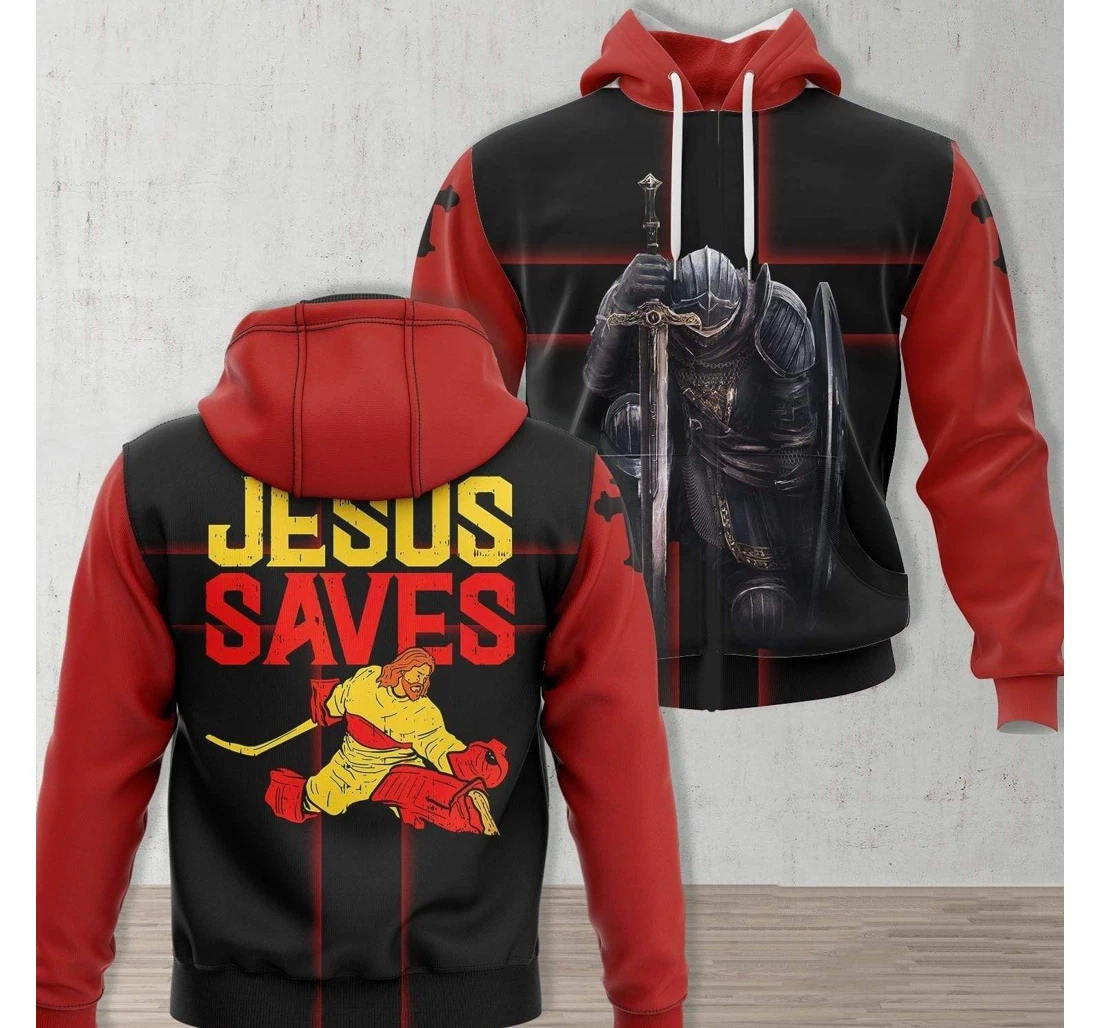 Personalized Jesus Saves Ice Hockey Goalie - 3D Printed Pullover Hoodie