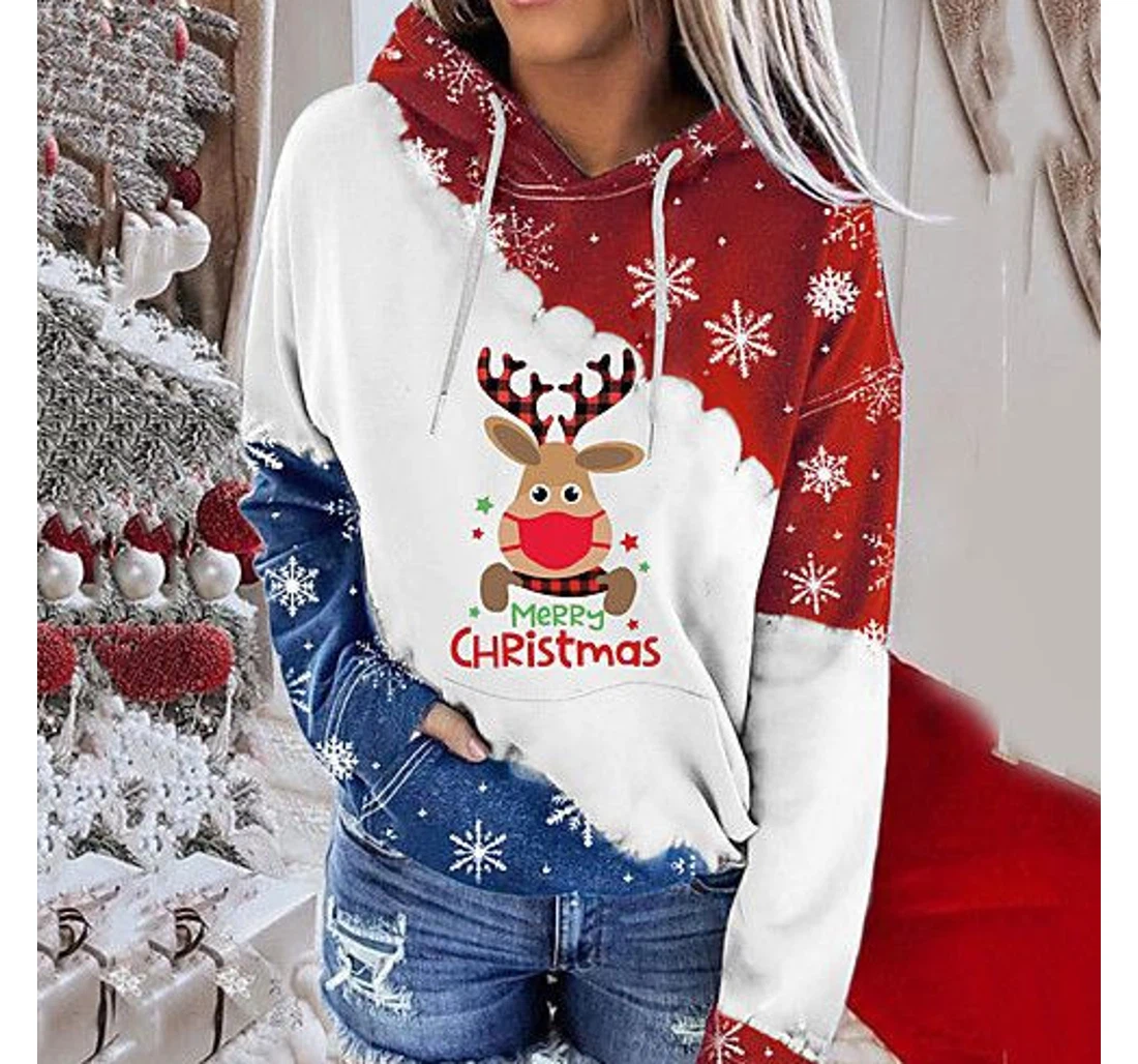 Personalized Reindeer Merry Christmas Hd - 3D Printed Pullover Hoodie