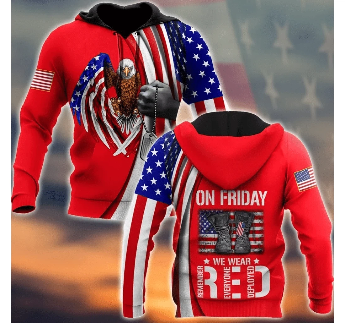 Personalized On Friday We Wear Red Eagle - 3D Printed Pullover Hoodie