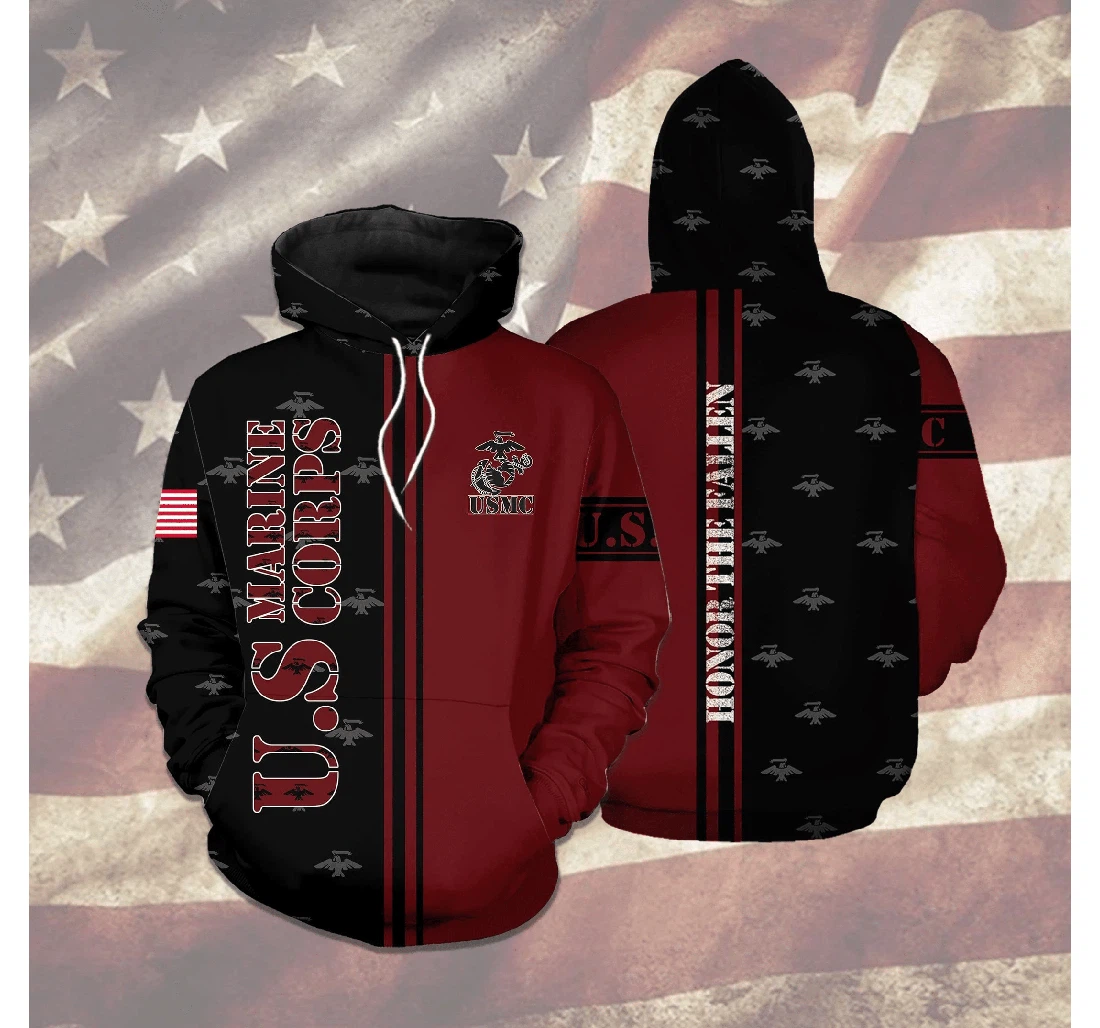 Personalized Us Marine Corps Red V2 - 3D Printed Pullover Hoodie