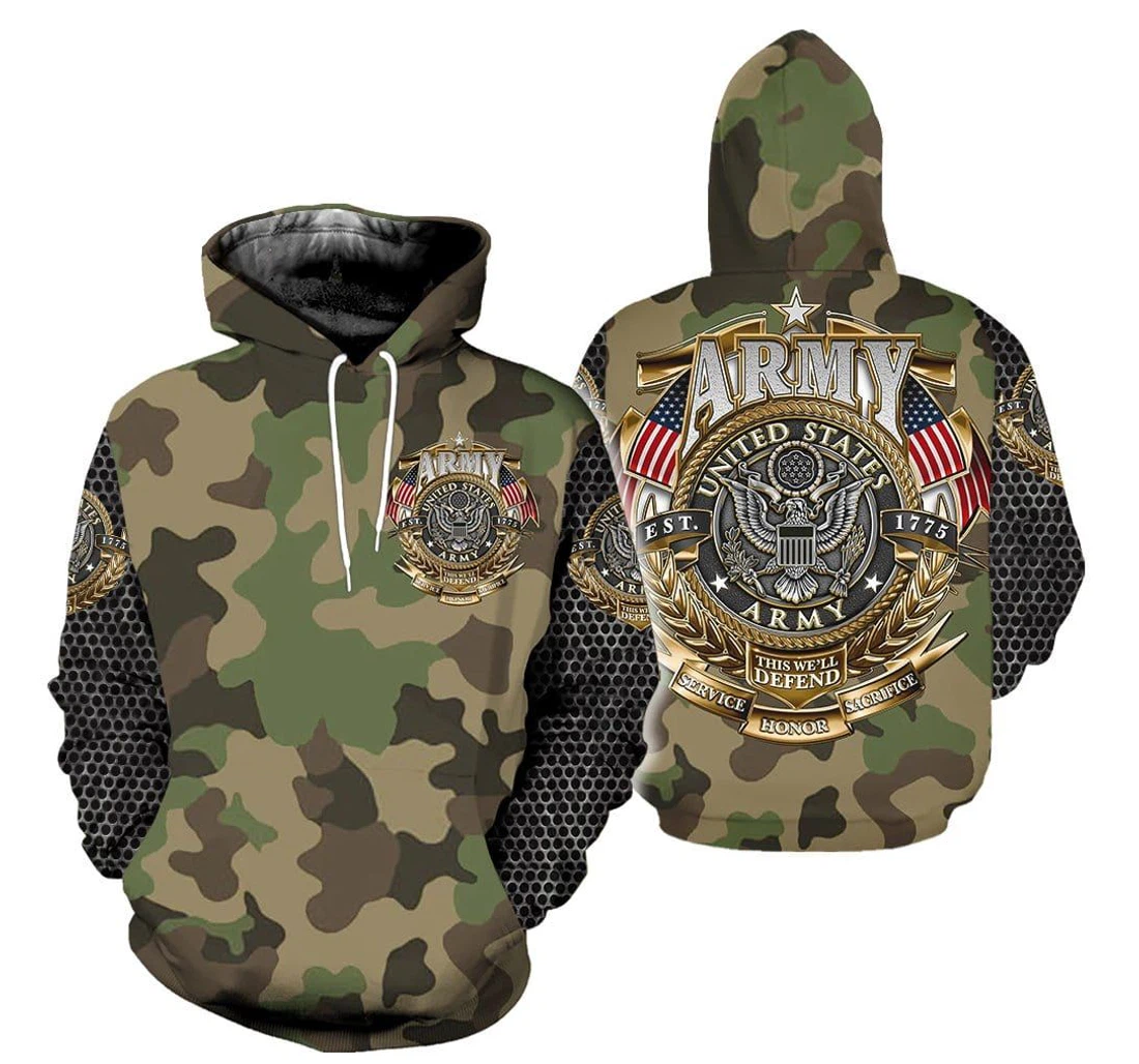 Us Army Cool Camo Custom Name - 3D Printed Pullover Hoodie