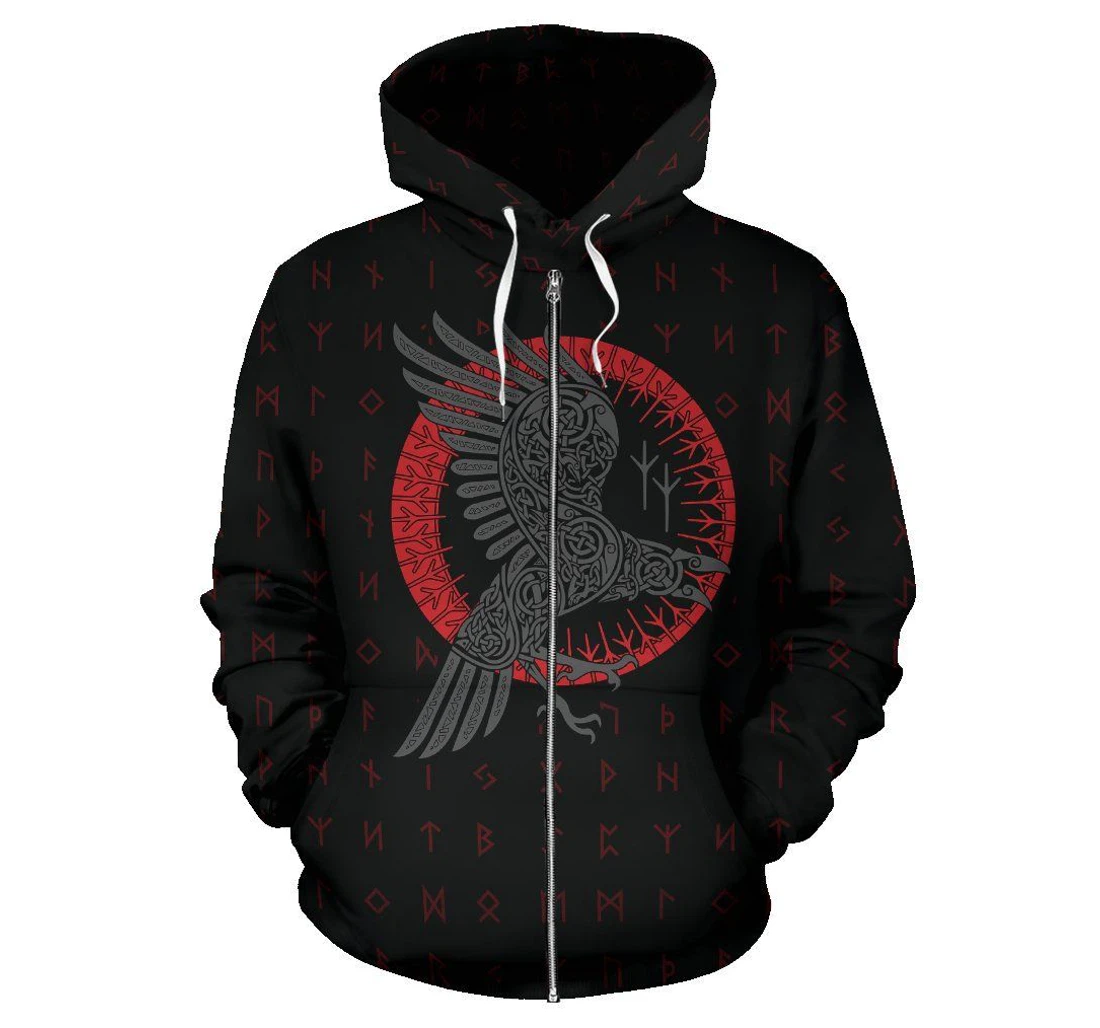 Personalized Viking Odin's Raven Old Runes Style Up Ovaiq - 3D Printed Pullover Hoodie