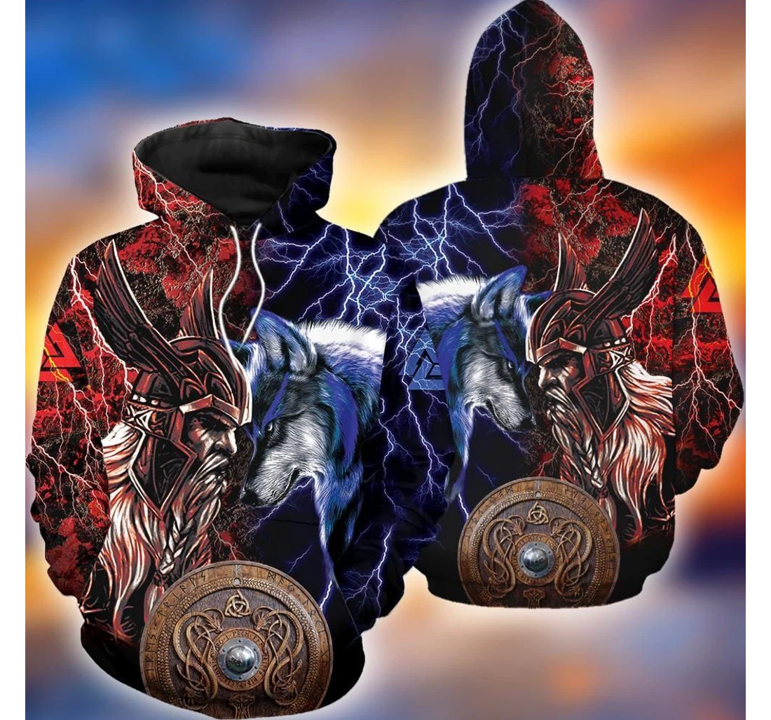 Personalized Thunder Odin Wolf Viking V - 3D Printed Pullover Hoodie