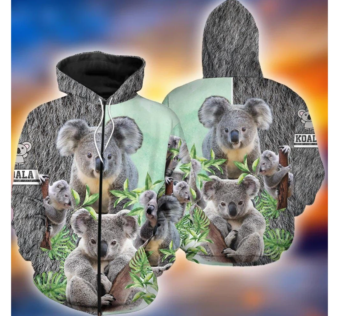 Personalized Koala Family So Cute Grey Green - 3D Printed Pullover Hoodie