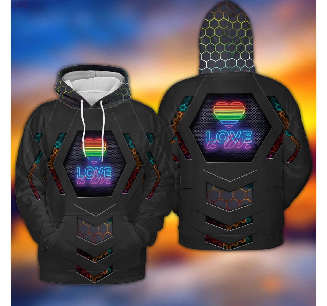 Personalized Lgbt Love Is Love Neon V - 3D Printed Pullover Hoodie