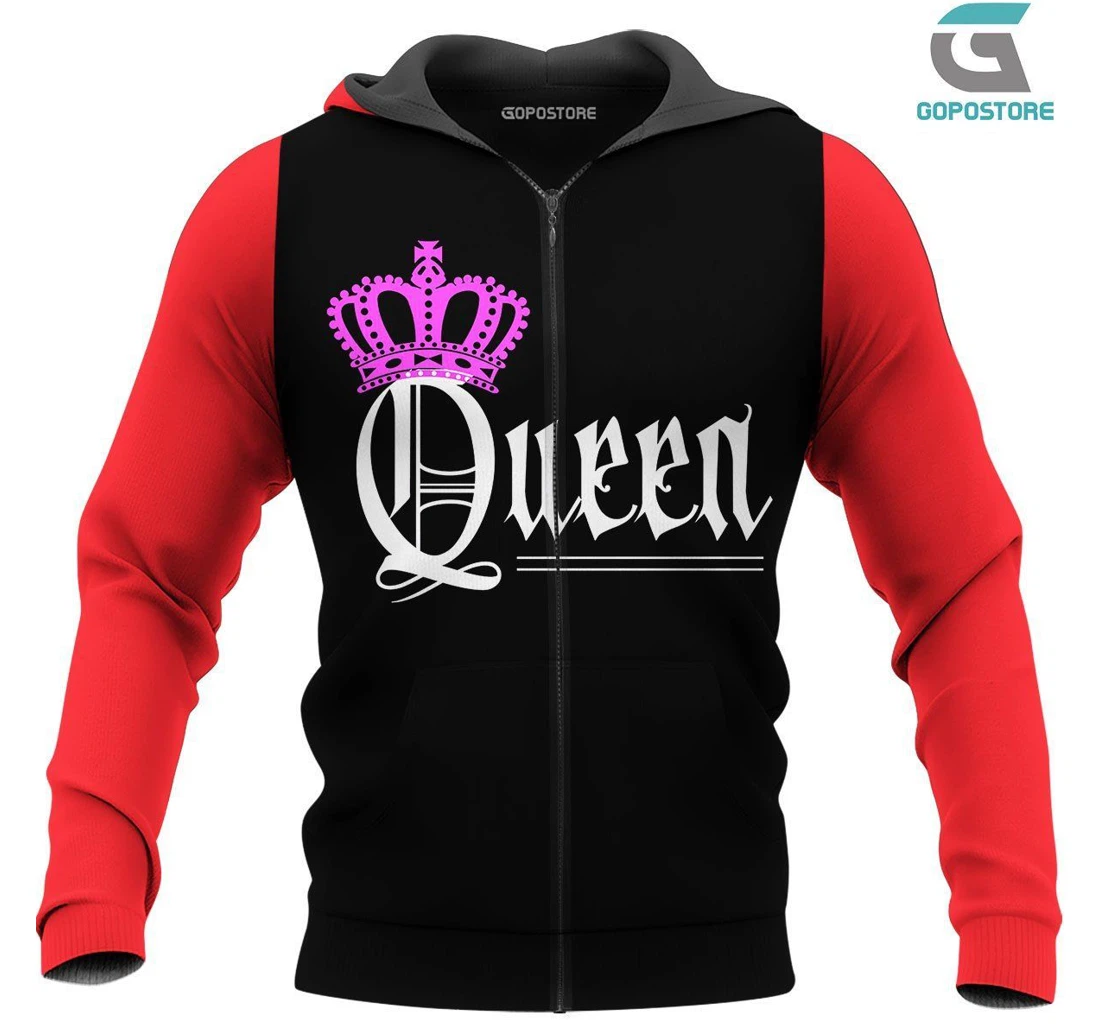 Personalized Valentine King Queen Couple Hhabx - 3D Printed Pullover Hoodie